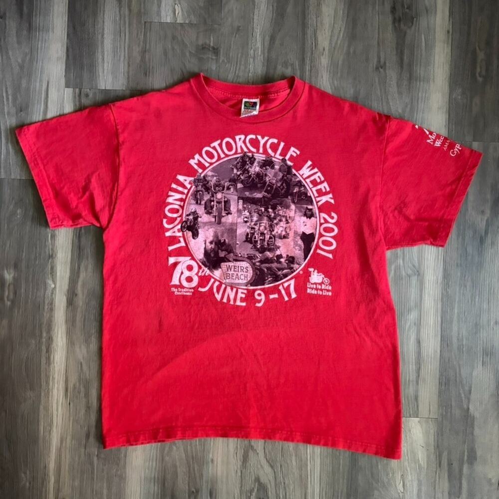 Vintage 2001 Bike Week T-Shirt Men's Size L Laconia Red Biker Harley